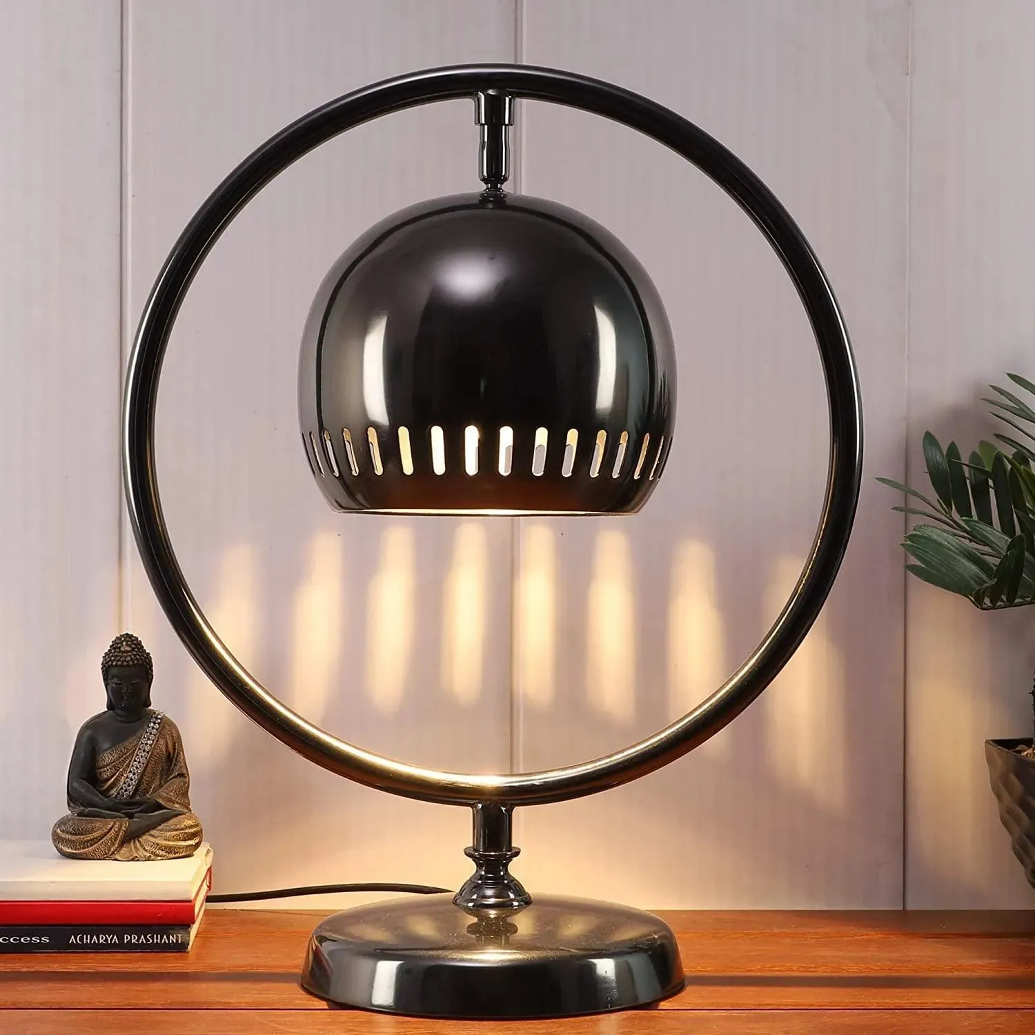 Wooden Twist Black Halo Aluminium Adjustable Table Lamp Stylish & Contemporary Desk Lighting for Home and Office